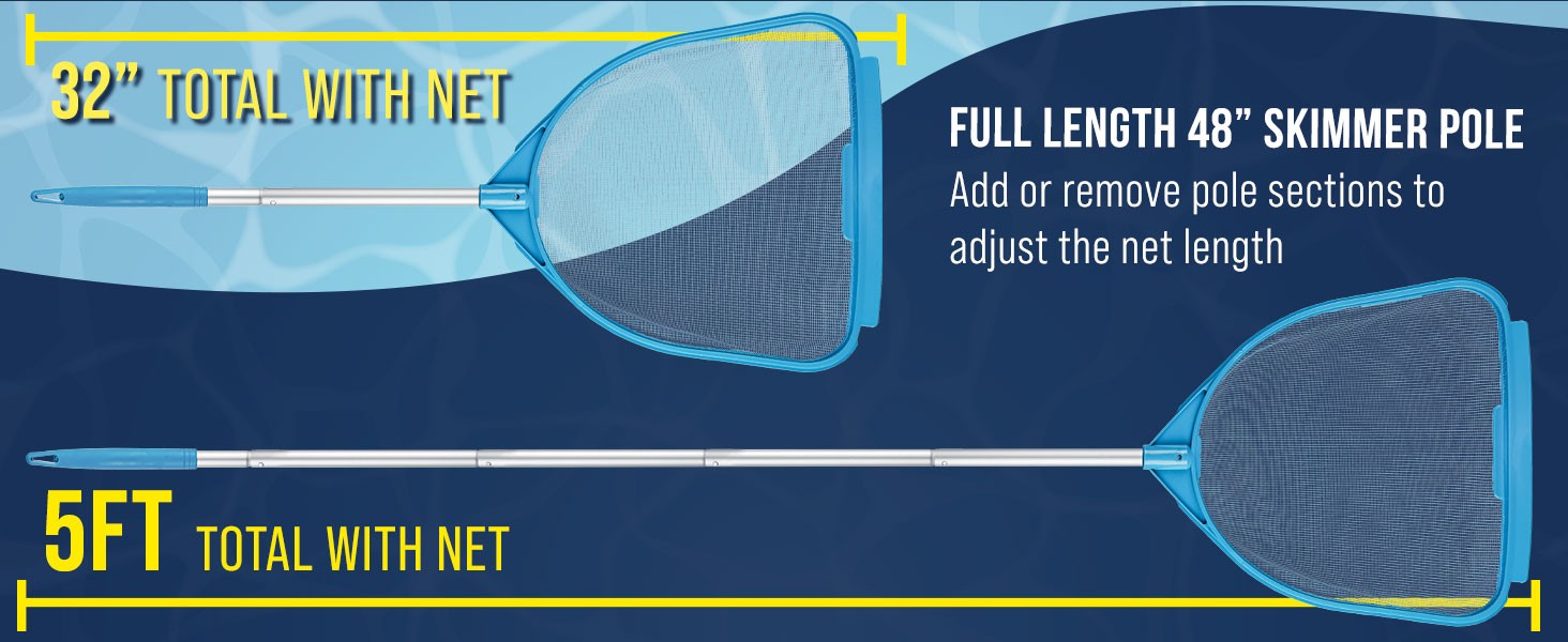 Pool and Spa Skimmer Net with Pole, Handheld Fine Mesh Pool Skimmer Net – Hand