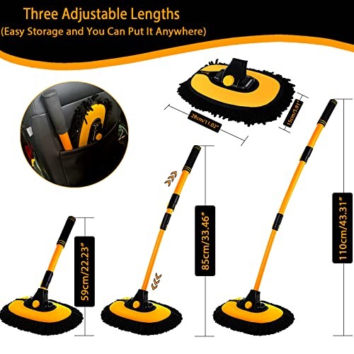 15° Curved Car Cleaning Brush with Telescopic Handle 43&Prime; Aluminum Alloy Long