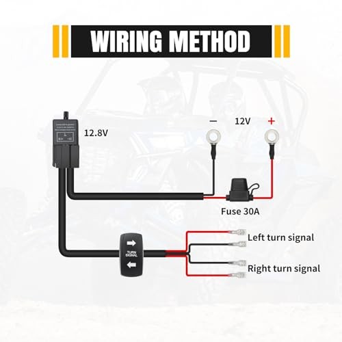 UTV Turn Signal Wiring Harness Kit with Rocker Switch & Flasher Relay, 12V/24V