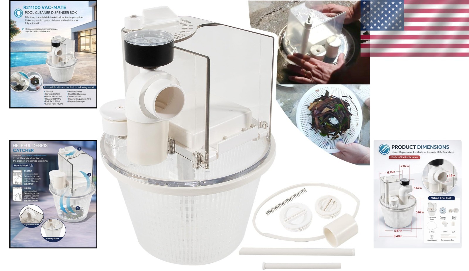 Multi-Function Pool Vacuum Attachment with Easy Installation and Pressure Gauge