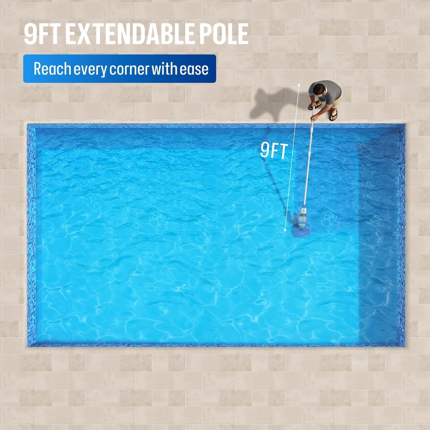 Portable and Cordless Pool Vacuum with Extending Pole for Effortless Cleaning