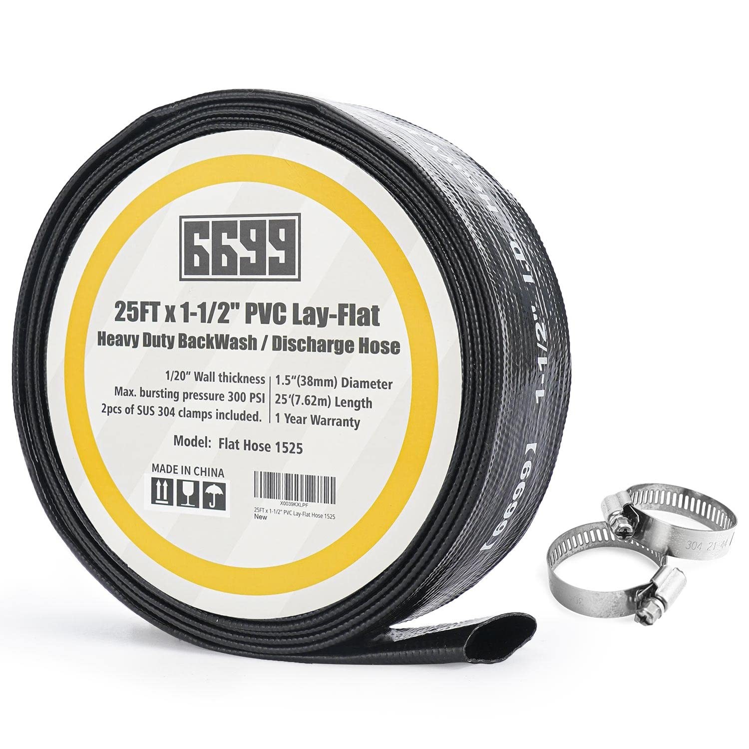 6699 Discharge Hose 1-1/2-Inch by 25-foot Sump Pump 1-1/2inch x 25FT, Black