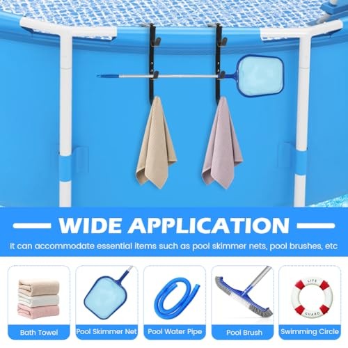 2Pcs Pool Pole Hangers – Adjustable Heavy Duty Hooks for Skimmers, Rakes – Black