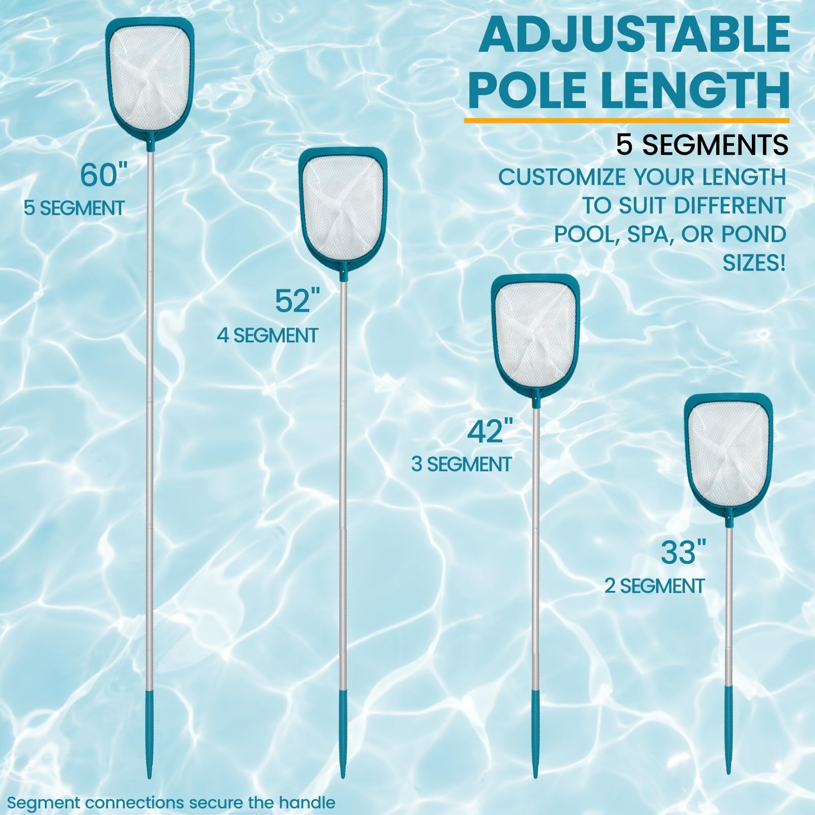 Pool Skimmer Net with Adjustable 48&Prime; Aluminum Pole, Fine Mesh Medium-Depth Ne…