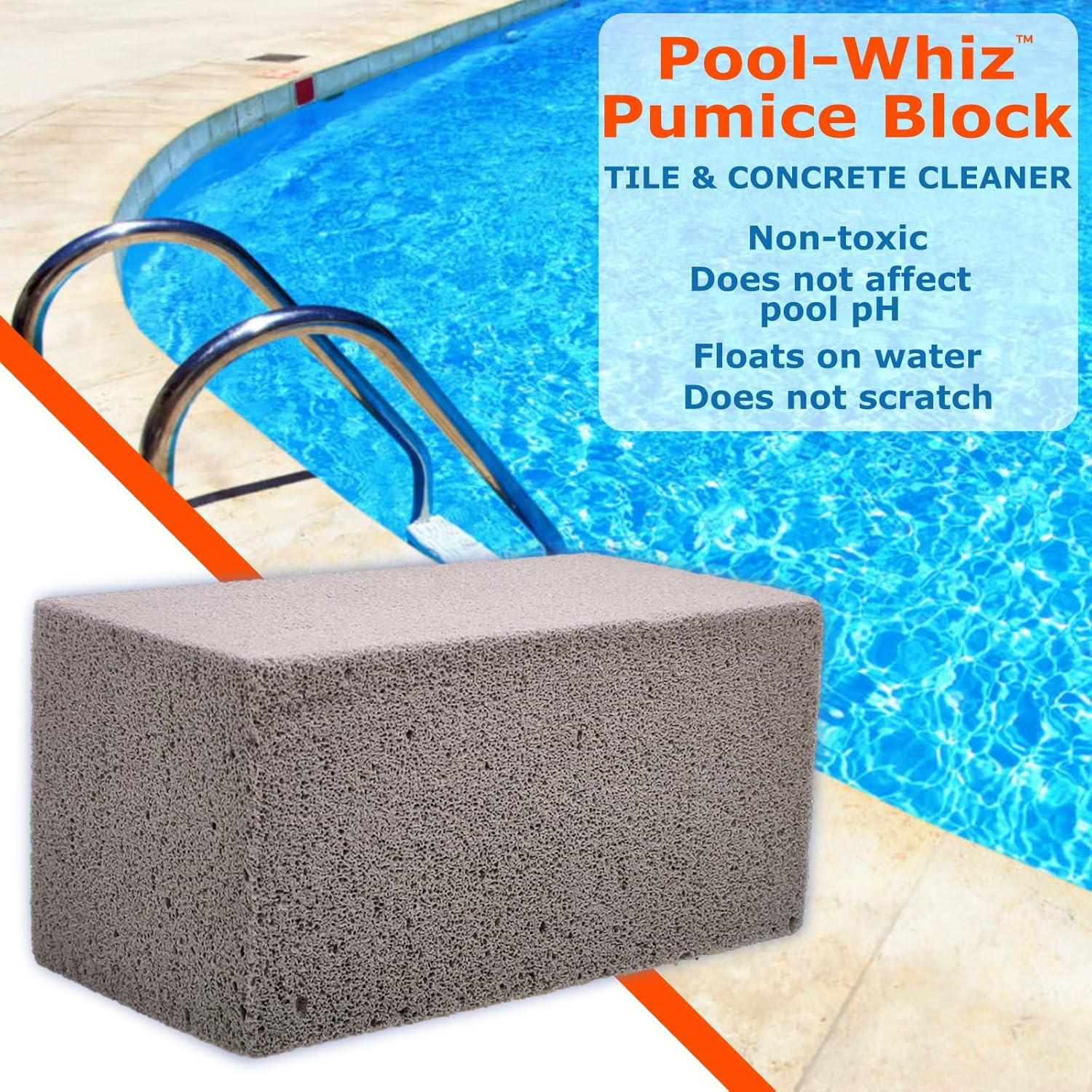 Pool-Whiz Pumice Block, Pool Tile & Concrete Cleaner, Pumice Stone for Cleaning