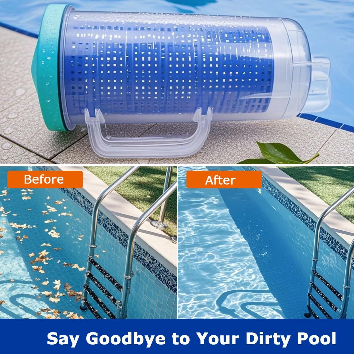 Large Inline Pool Leaf Catcher Canister for Vacuum with 6 Skimmer Socks