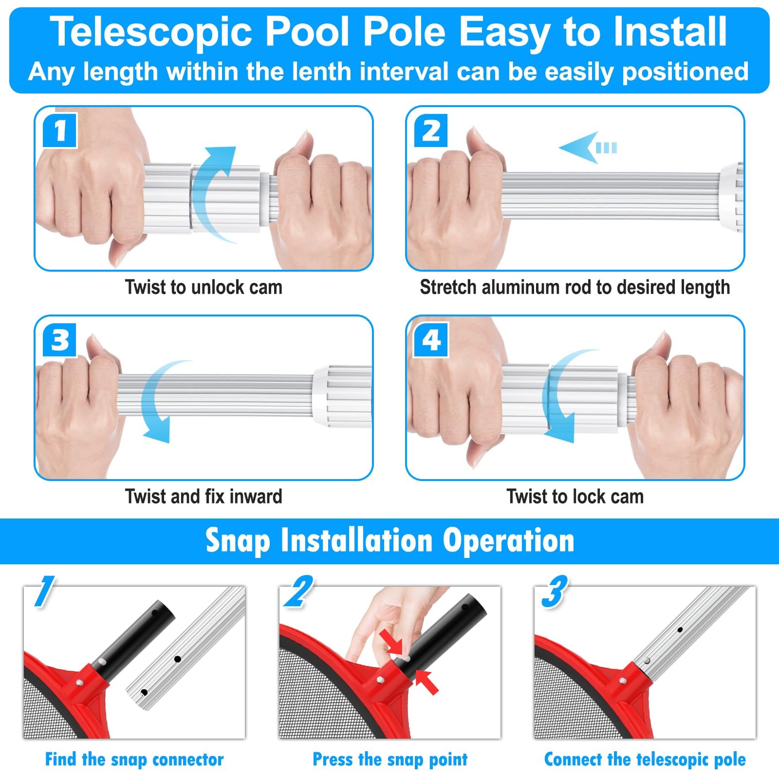 UPGRADED Pool Pole 15 Foot Telescopic Swimming Pool Poles,Telescopic Pool Cle…