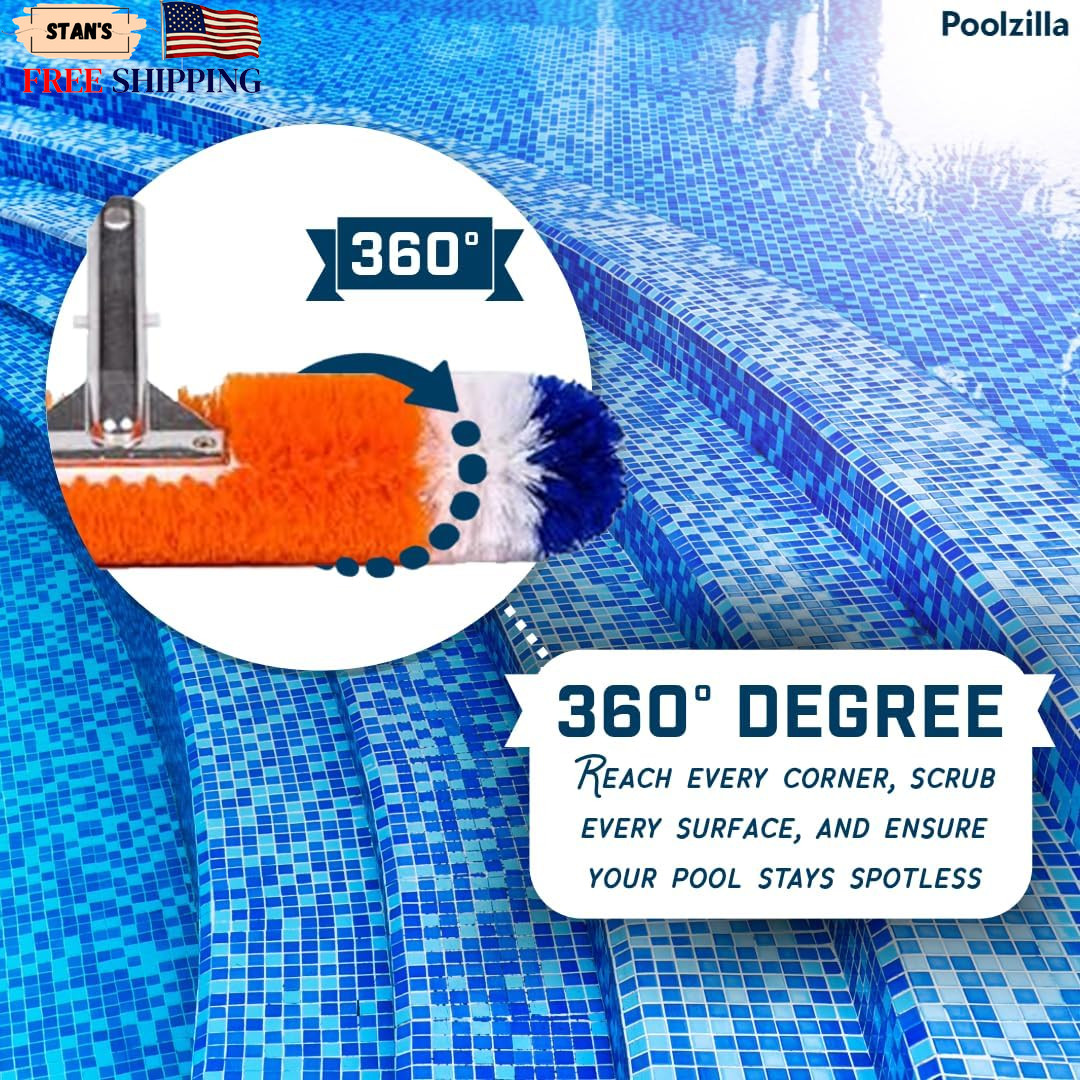Pool Brushes for Pools, Spas & Hot Tubs 12&Prime;, 18&Prime;, 24&Prime; Sizes 3 Pack 360° NEW