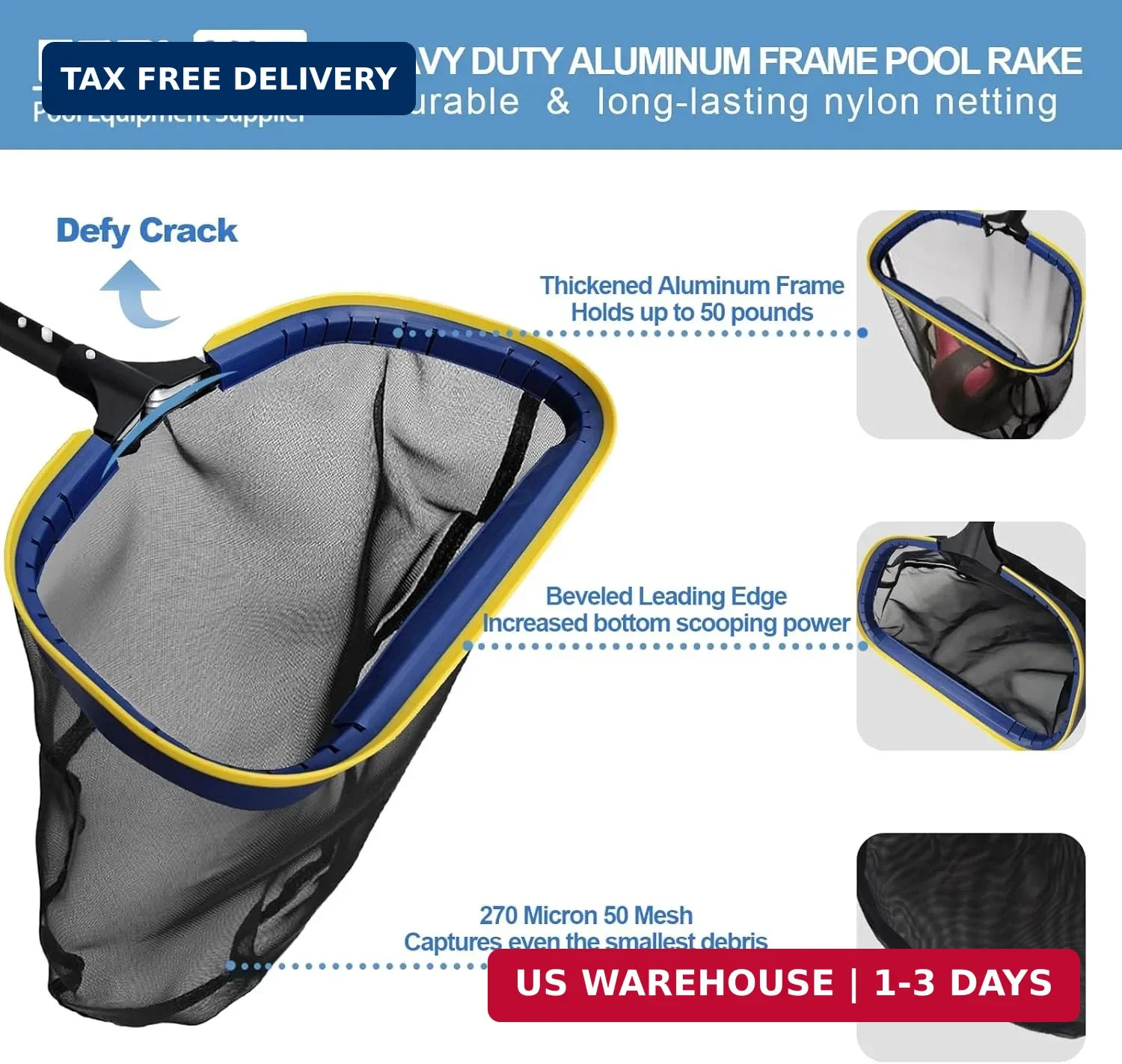 Poolvio 5-in-1 Pool Cleaning Kit – Includes Semi-Deep Skimmer Net, Aluminum Leaf