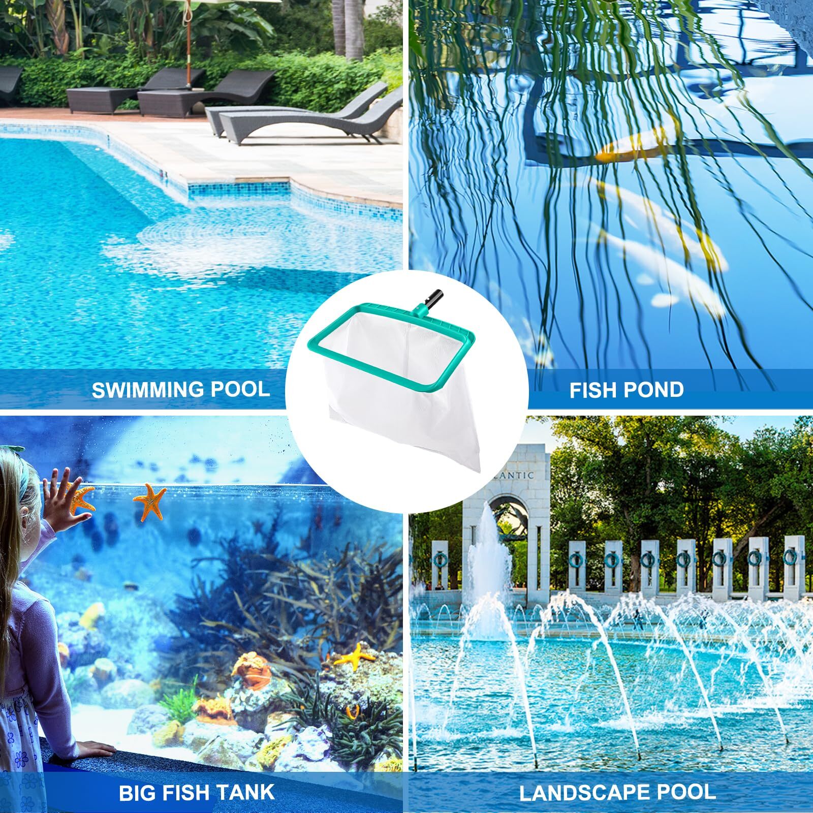 Red de piscina Bolsa profunda Skimmer de hojas Rastrillo de piscina Red de malla