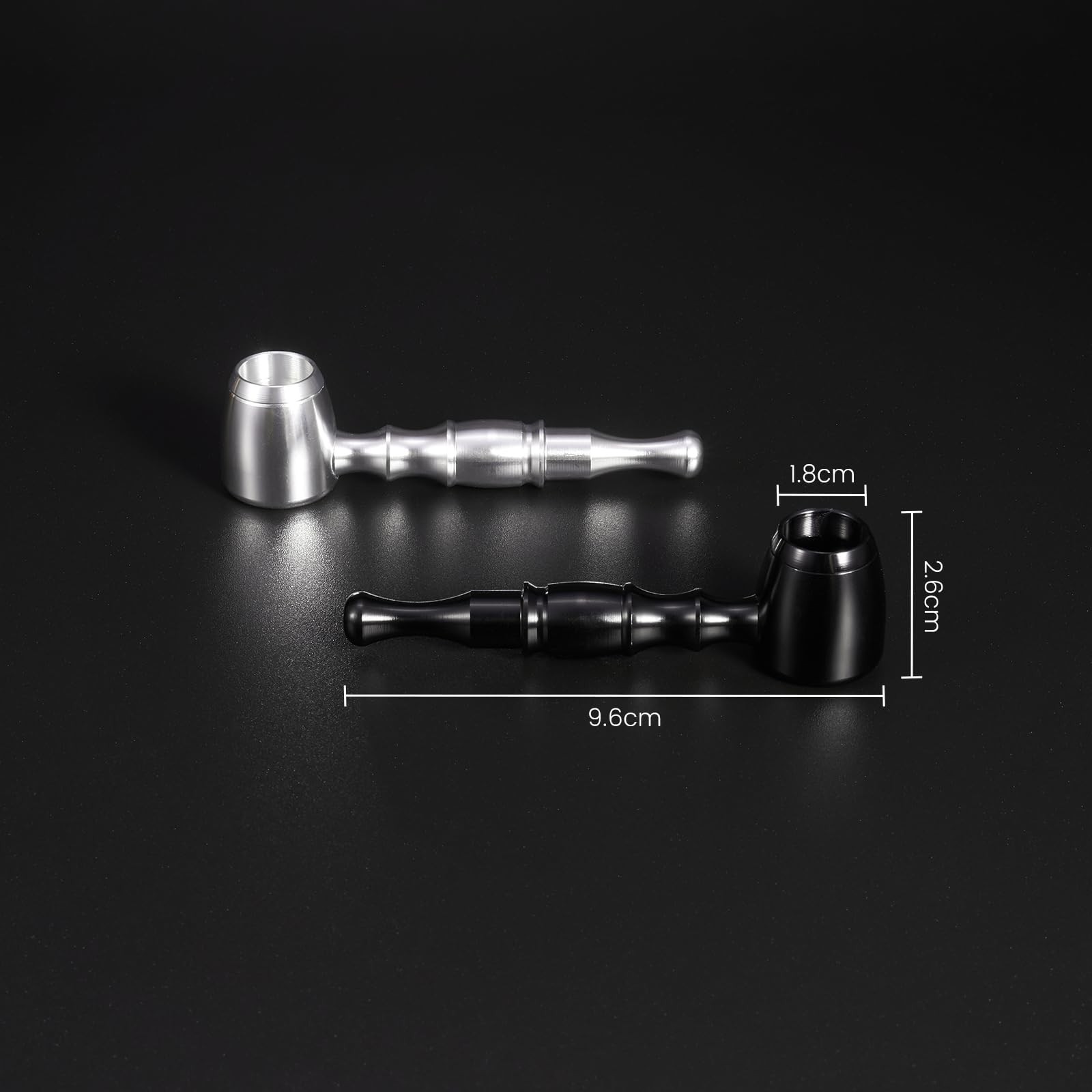 2-Pack Aluminum Alloy Tobacco Pipe Set, 10cm Portable Smoking Black&Silver