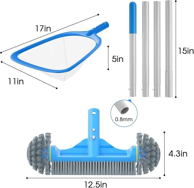 Kit de limpieza de piscinas de 3 piezas cepillo de piscina de 12,5 » con extremo
