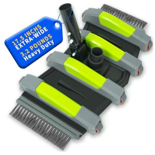 Heavy Duty Pool Vacuum Head with Soft Wheels, 17.5&Prime; Extra-Wide & 3.2LB