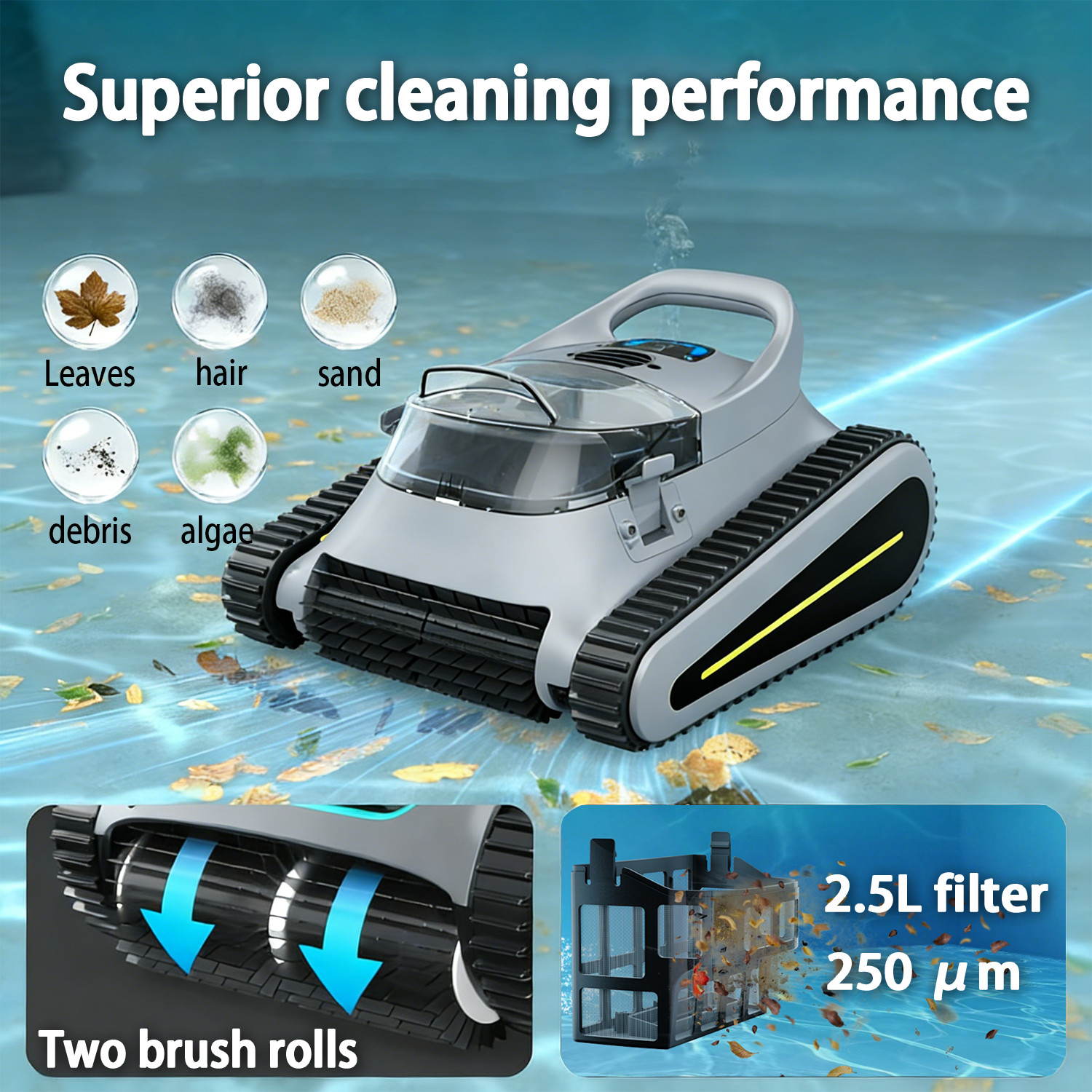 Cordless Pool Vacuum Robot for Inground & Above Ground Pools, Smart Navigation