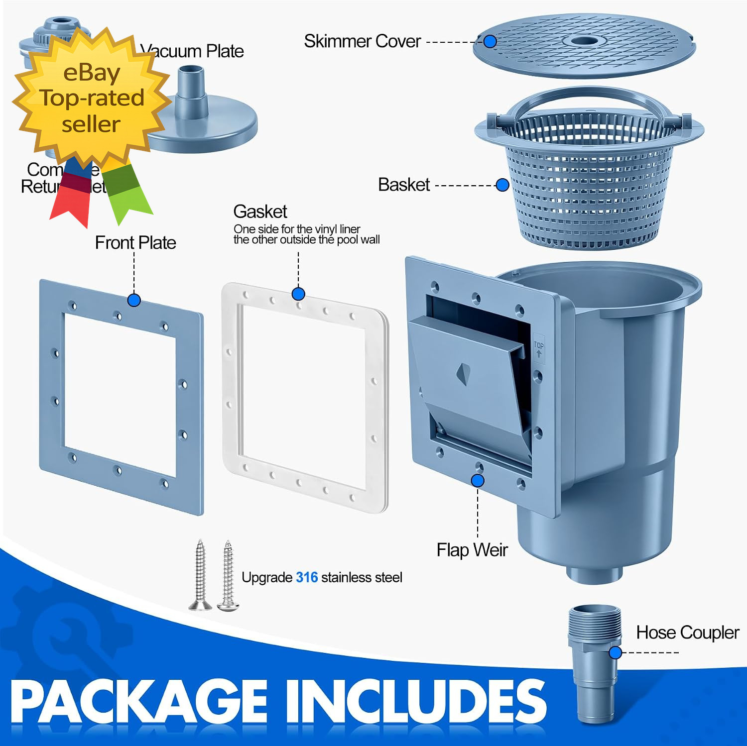 Above Ground Pool Wall Skimmer Kit Heavy Duty Mount Surface Skimmer