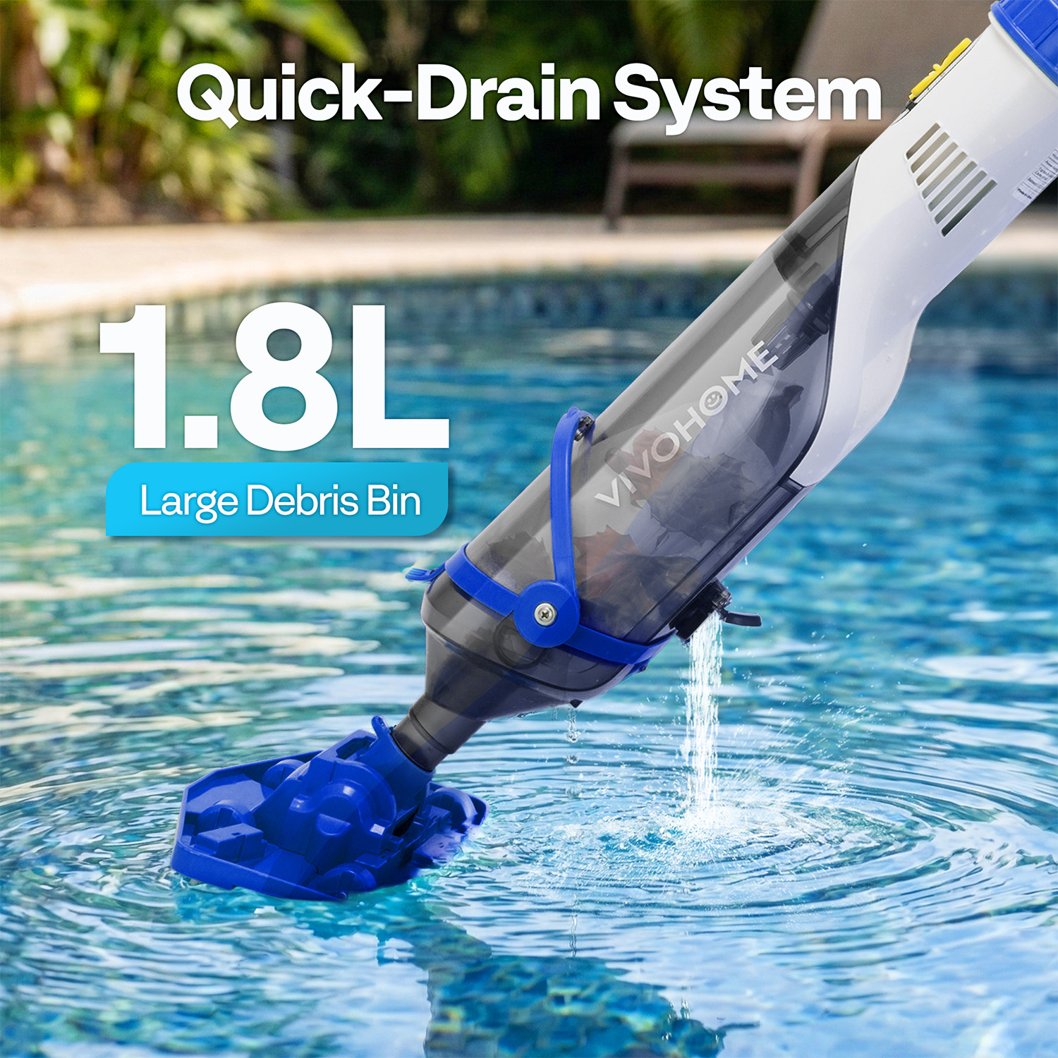 Cordless Pool Vacuum with Telescopic & Extension Poles 9.12ft, 18.5 GPM Suction