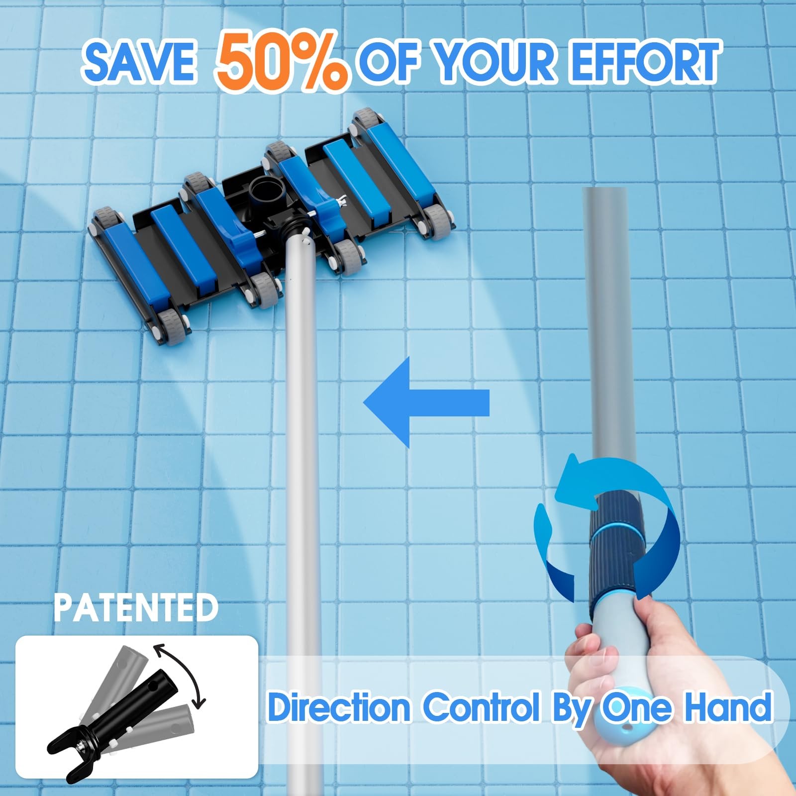 Commercial-Grade 4.4 LB Weighted Pool Vacuum Head & Swivel Handle – Blue