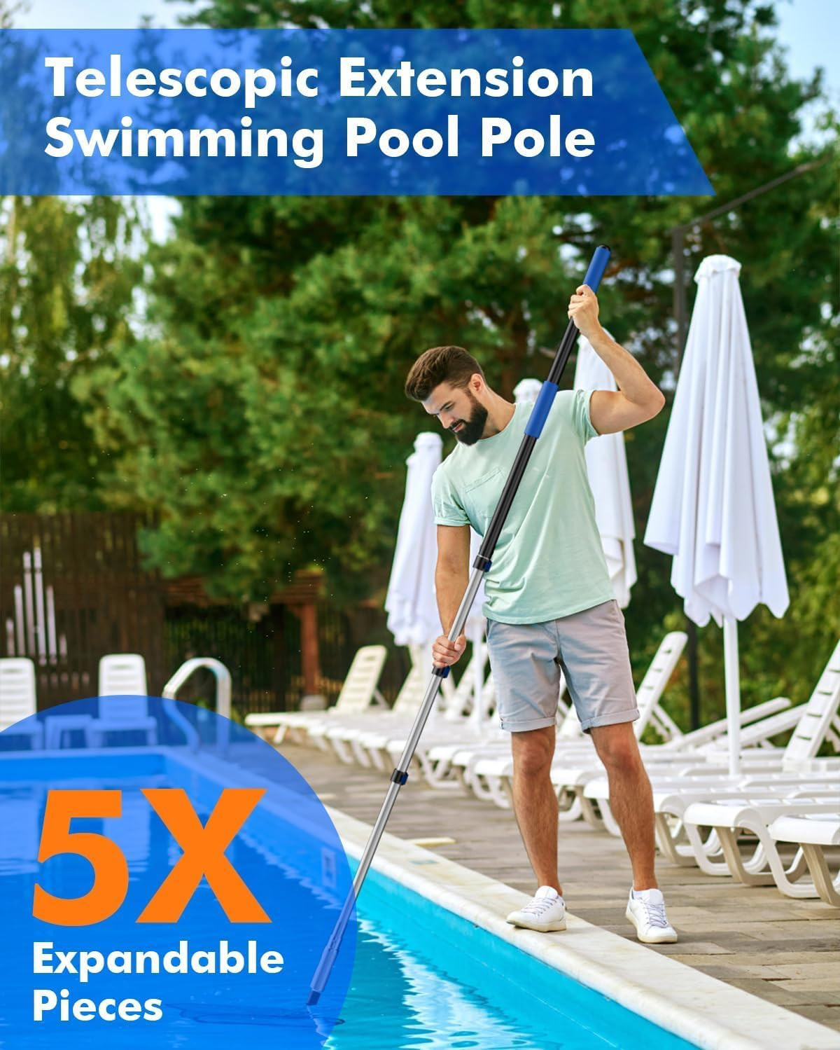 Pool Pole,Extension Telescoping Pole for Swimming Pool Cleaning Poles,Telescopic