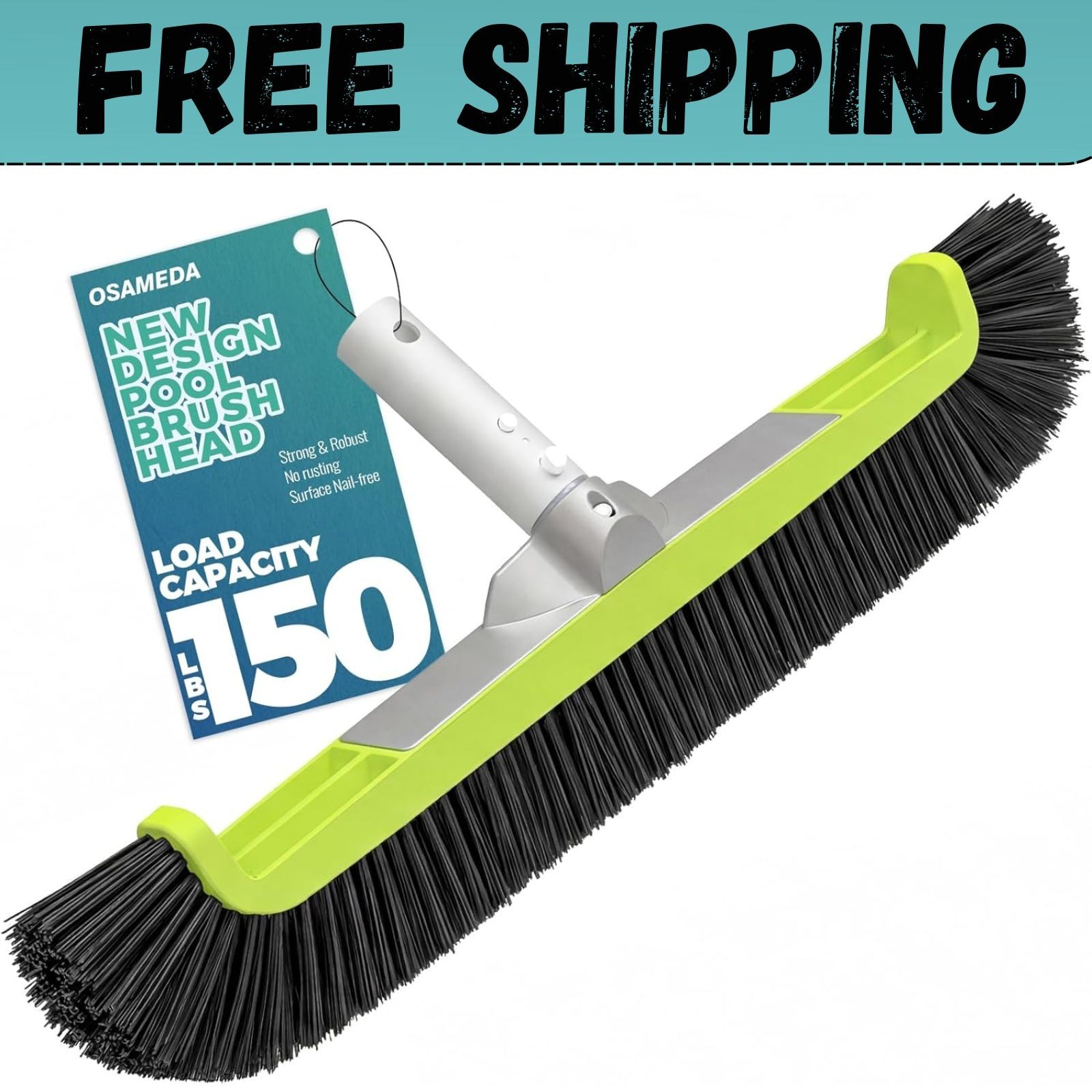18&Prime; Pool Brush Head for Cleaning Swimming Walls,Curved Ends Scrub Brush Black US