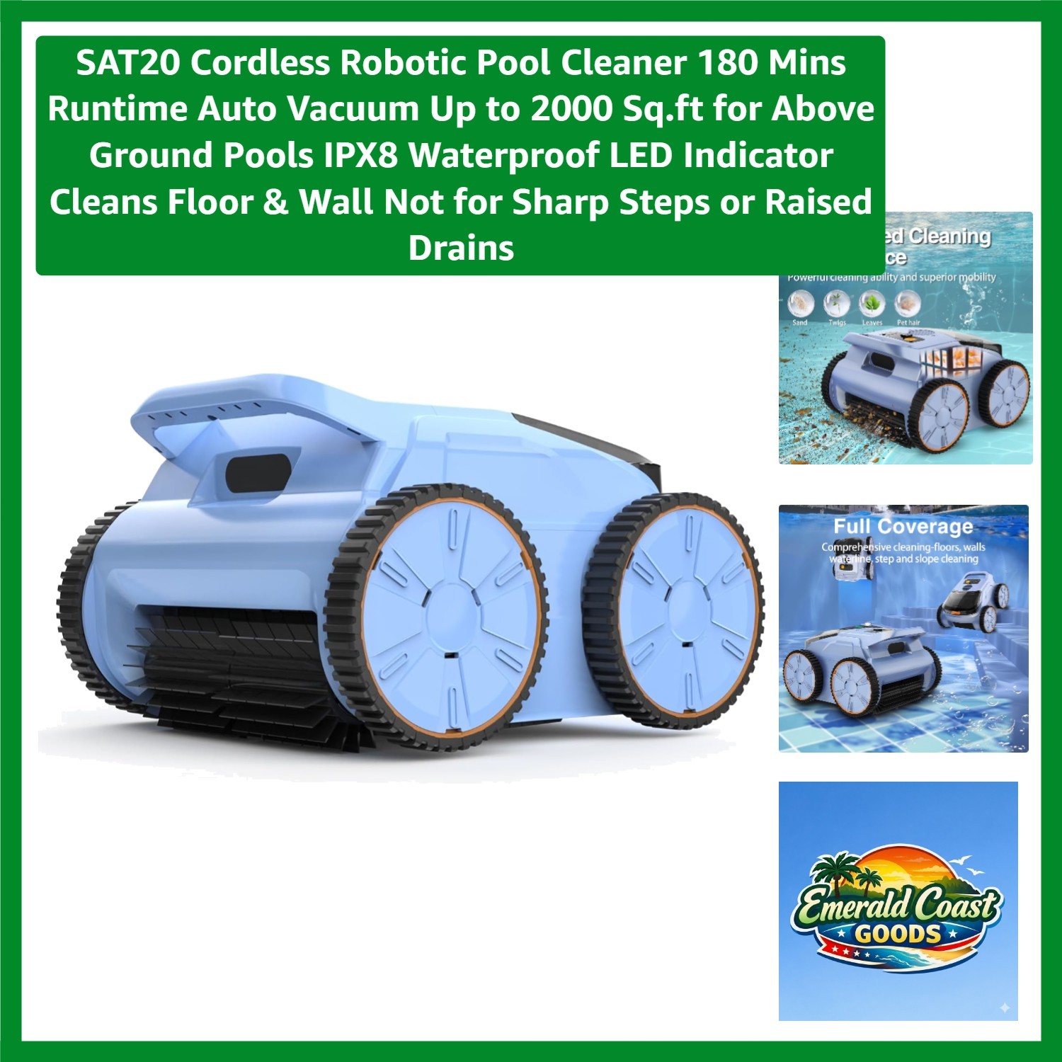 Waterproof Robotic Pool Cleaner – 150 Min Runtime, Easy Retrieval Hook Included