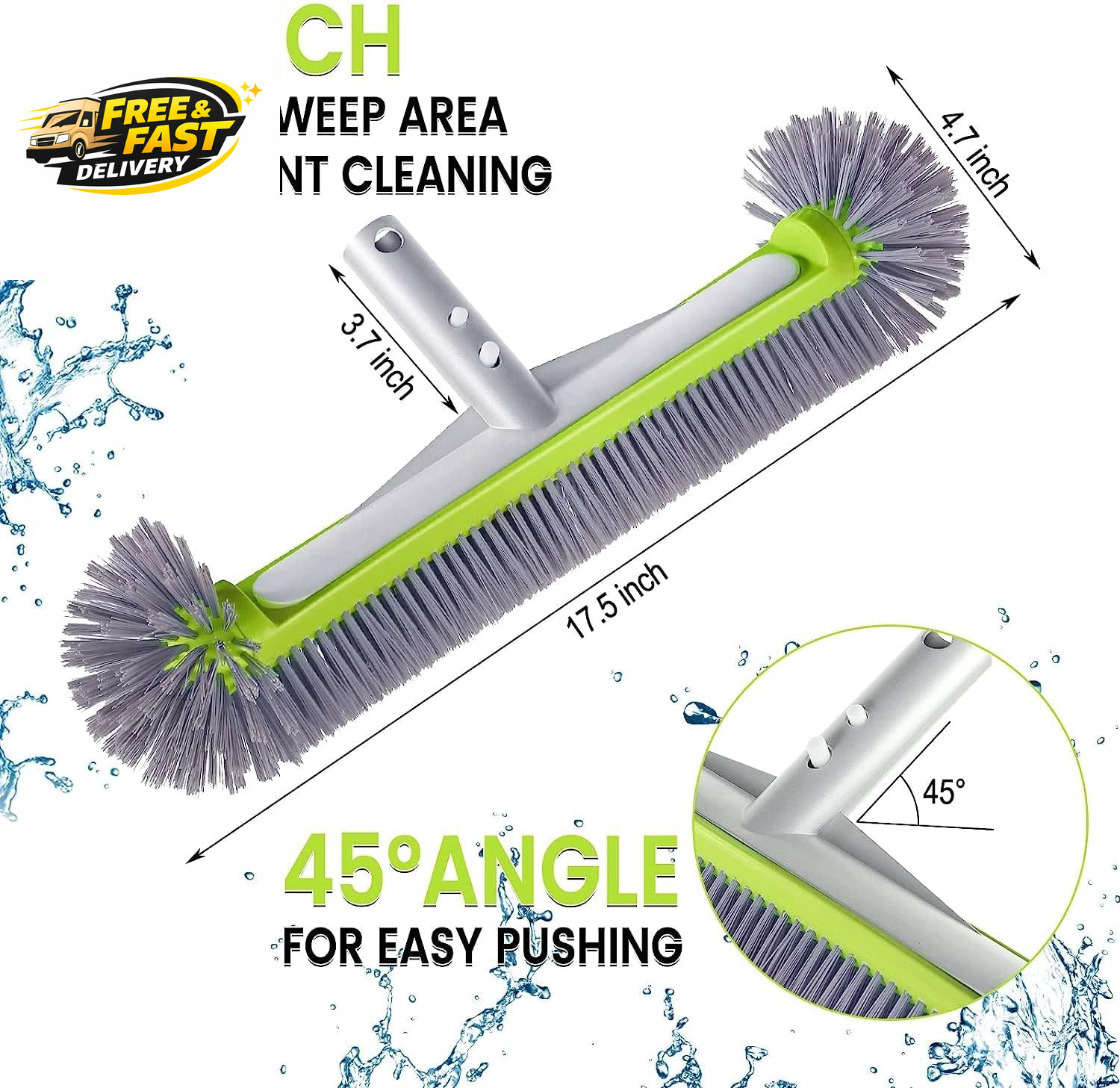 Professional Swimming Pool Brush Head with round Ends,17.5&Prime; Heavy Duty Aluminum