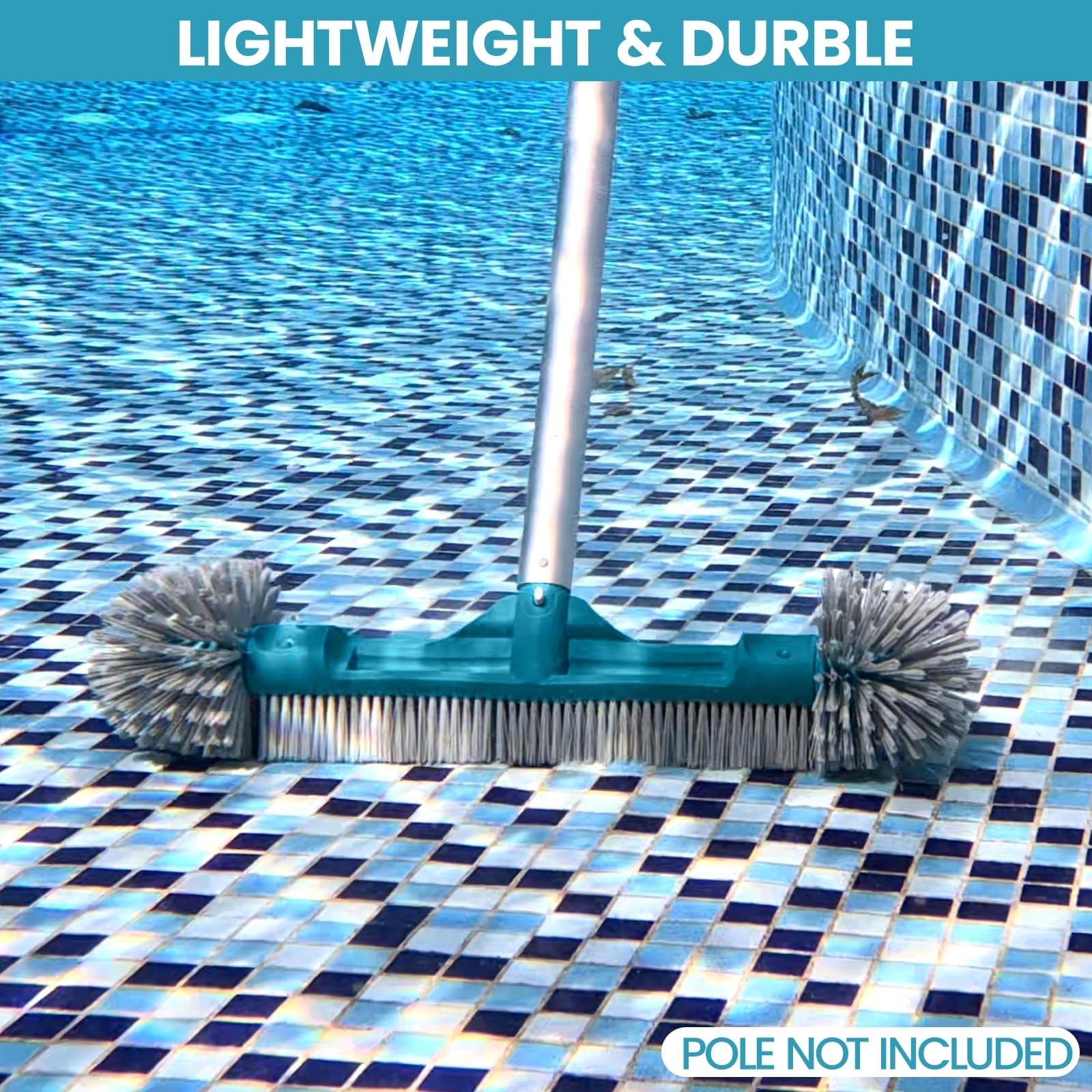 20” Pool Brush Head with Round Ends, Nylon Bristles, Extra Wide Plastic Pool …