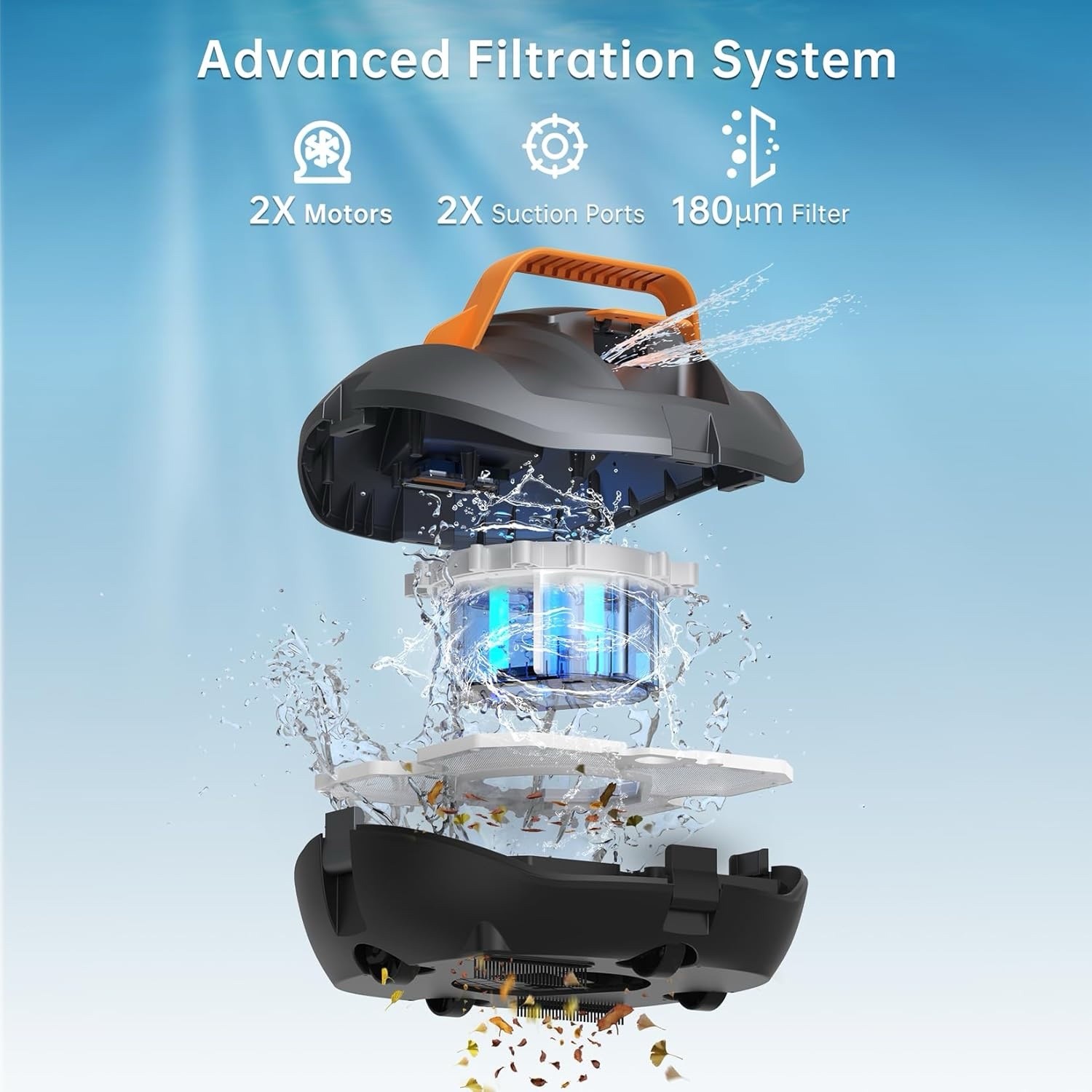Robotic Pool Cleaner, Cordless Pool Vacuum Robot with 120Mins Runtime,