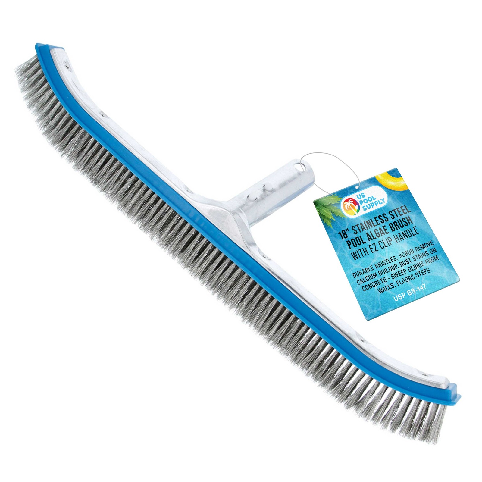 Professional 18&Prime; Stainless Steel Pool Algae Brush with EZ Clip Handle – Durable
