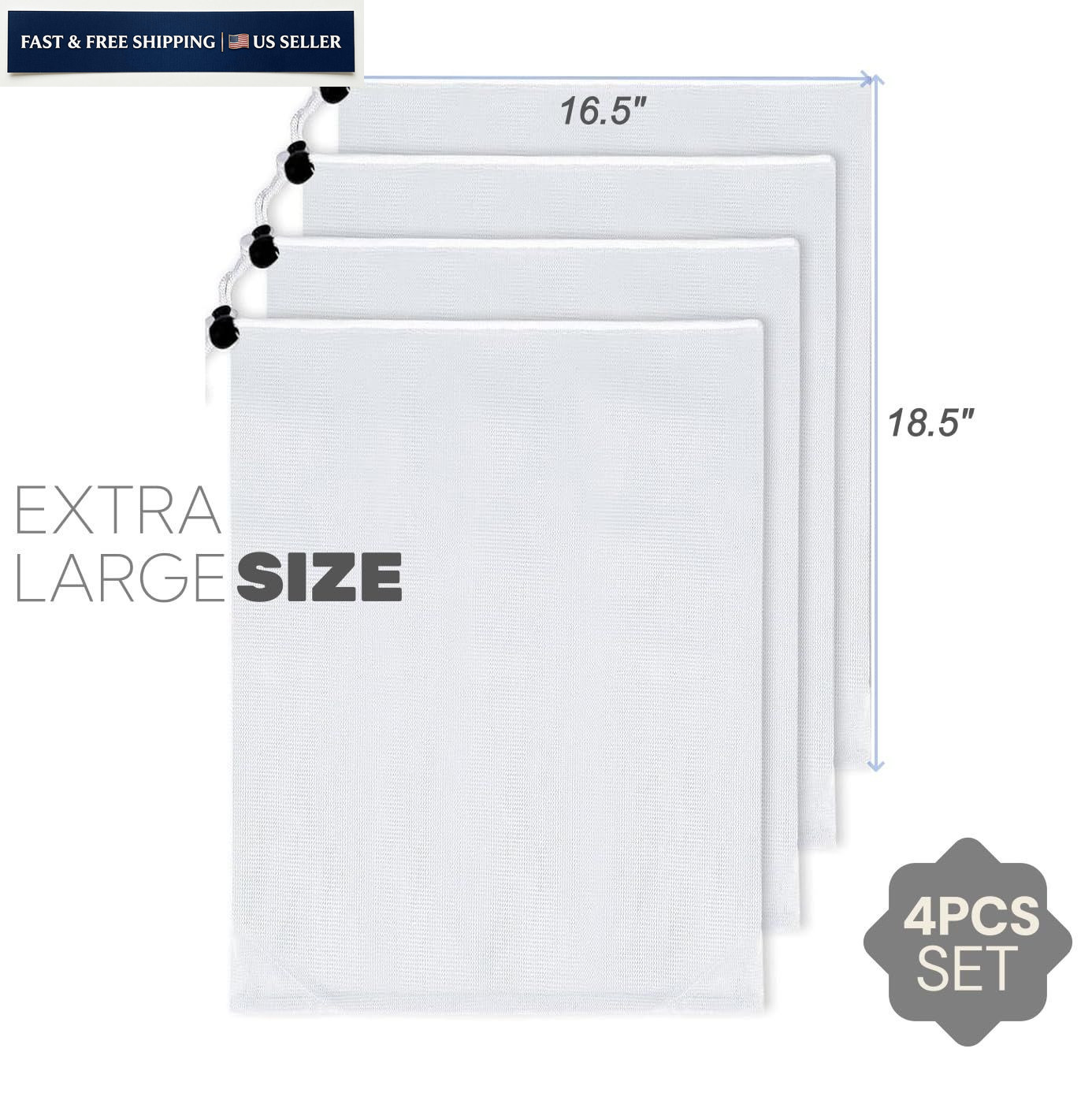 4 Pack Pool Vacuum Replacement Mesh Bags XL 18.5&Prime; x 16.5&Prime; Universal Fit WHITE