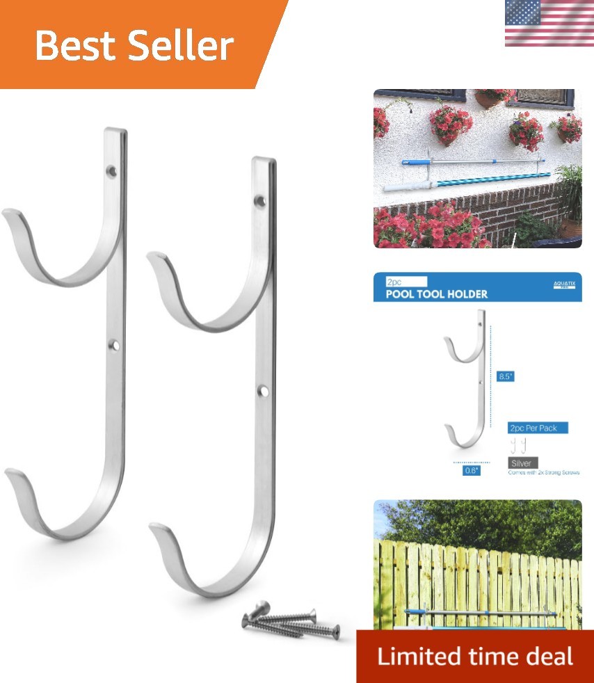 Durable Wall-Mounted 4 Hook Holder for Pool Accessories & Garden Tools