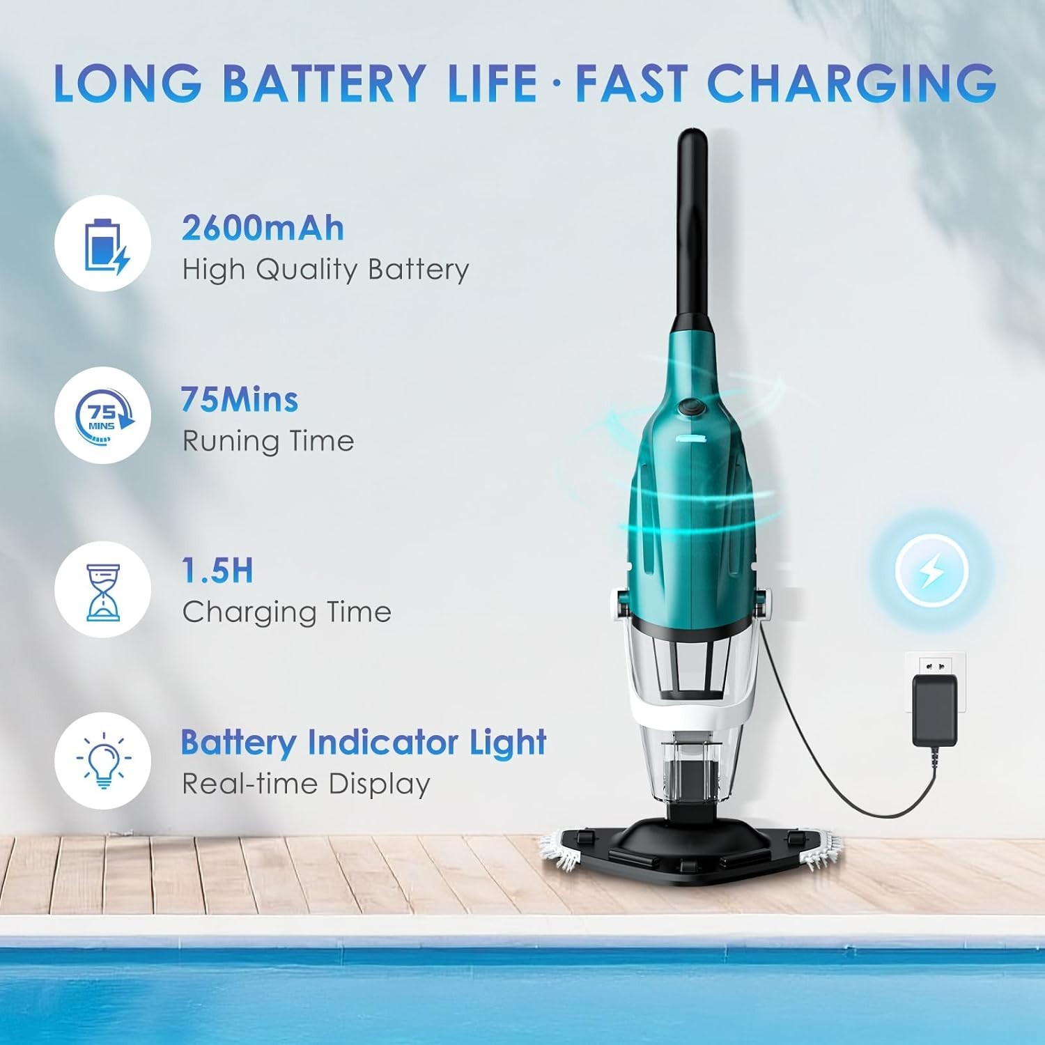 Rechargeable Handheld Pool Vacuum Cleaner 75Min Suction Leaf Sand Hot Tubs