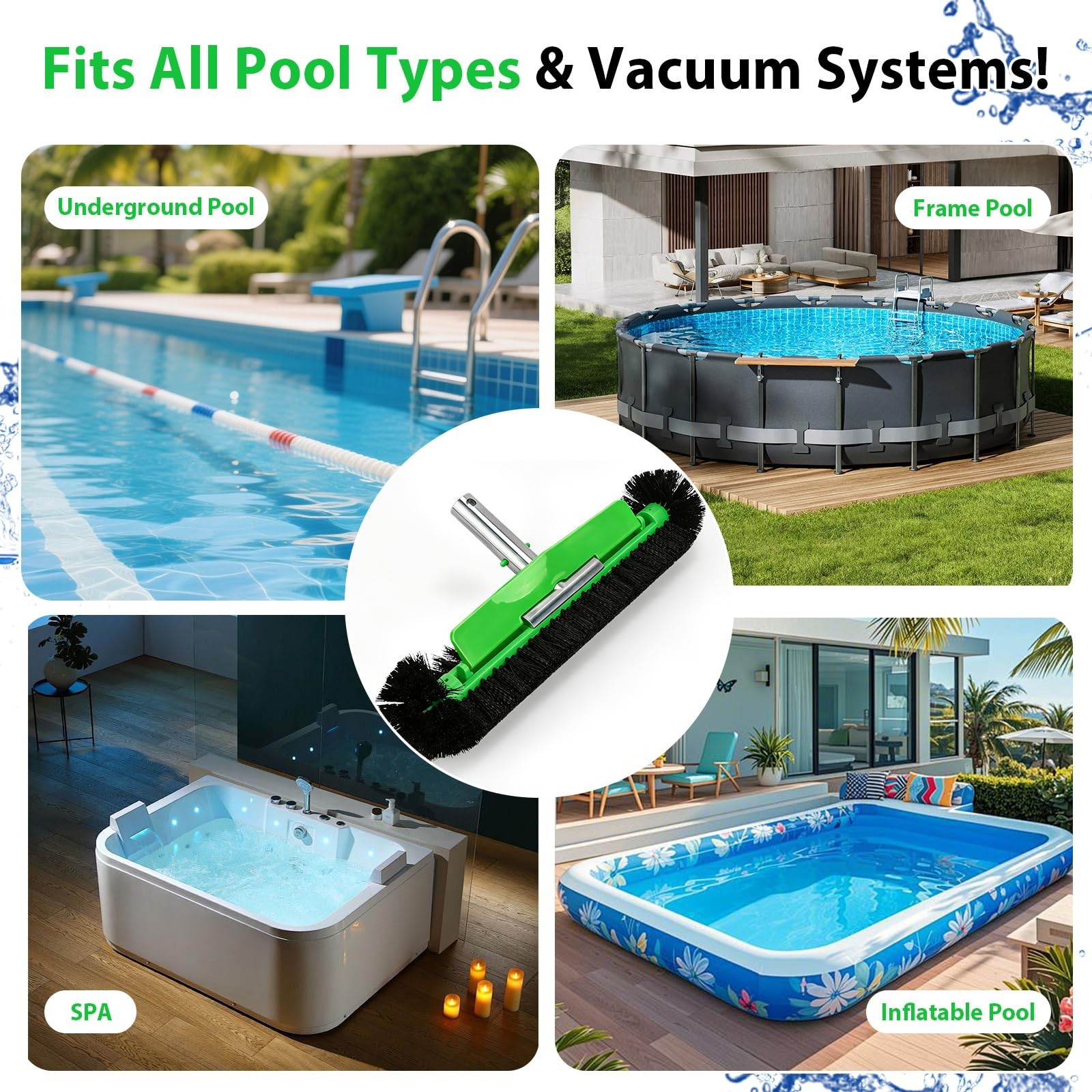 17.5&Prime; Heavy Duty Pool Brush for Inground & Above Ground Efficient Wall &