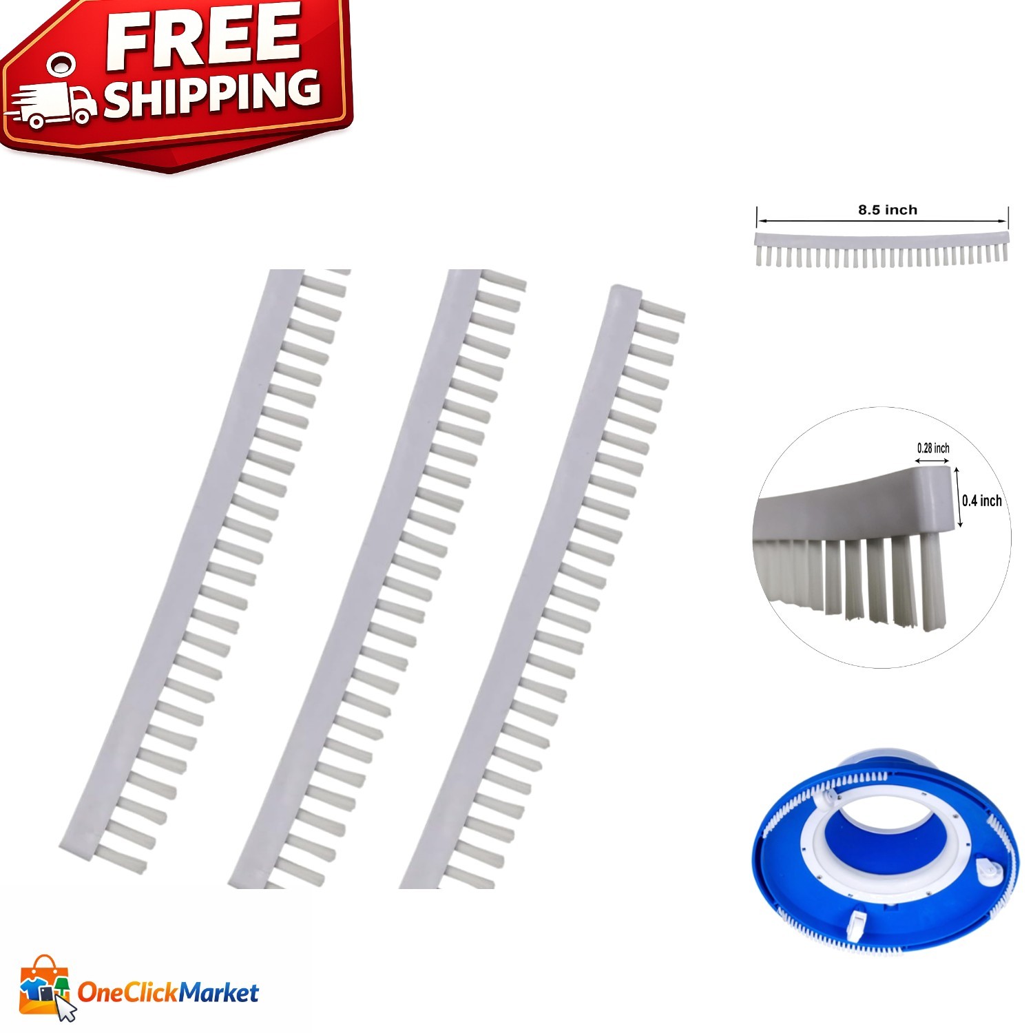 High-Quality 8.5 Inch Replacement Brush Strips for Pool Leaf Vacuum, 3pcs Pack