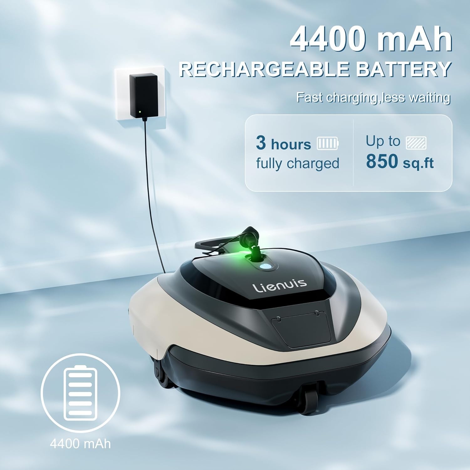 Cordless Robotic Pool Cleaner with 4400mAh Battery,Pool Vacuum for Above Ground