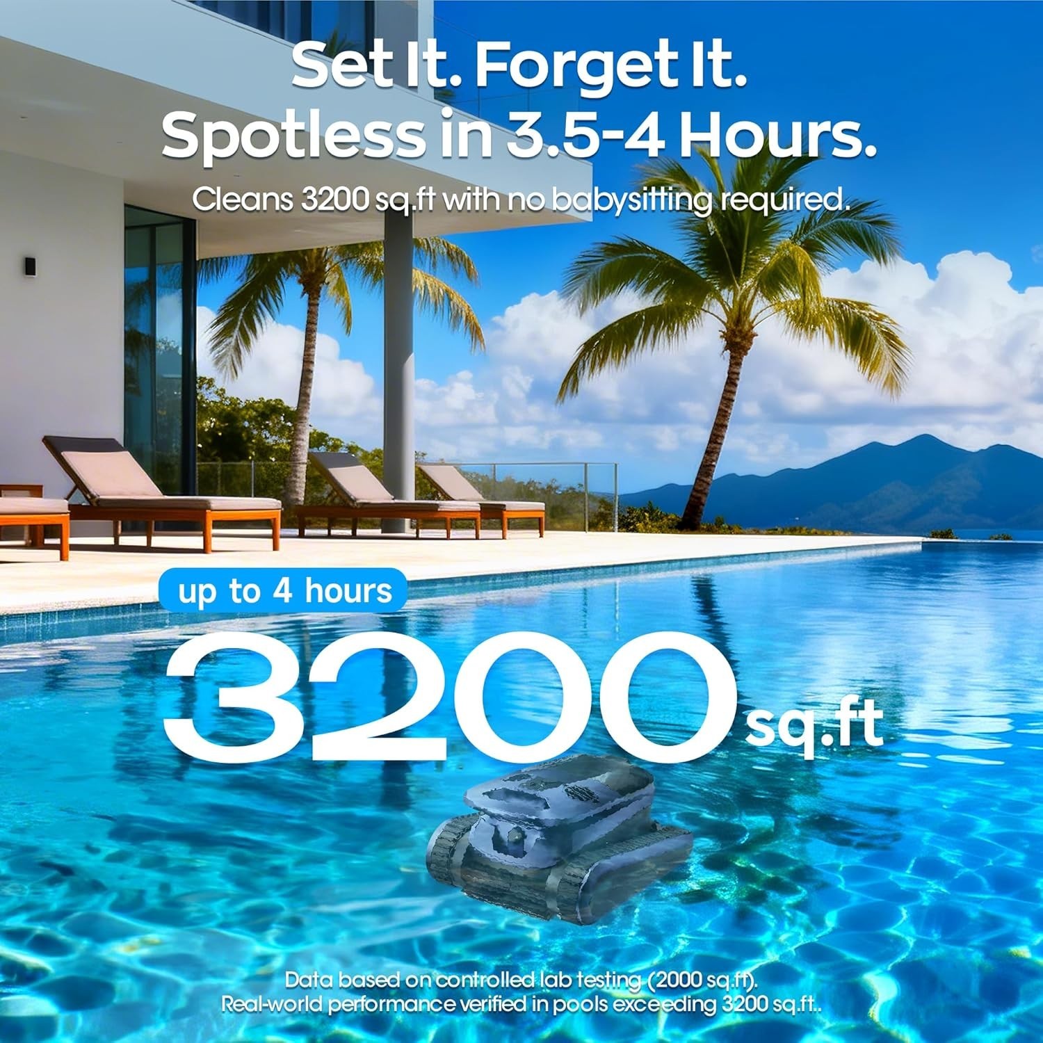 2026 Seauto Cordless Robotic Pool Vacuum 240 Mins Running Up to 3200 Sq.ft APP