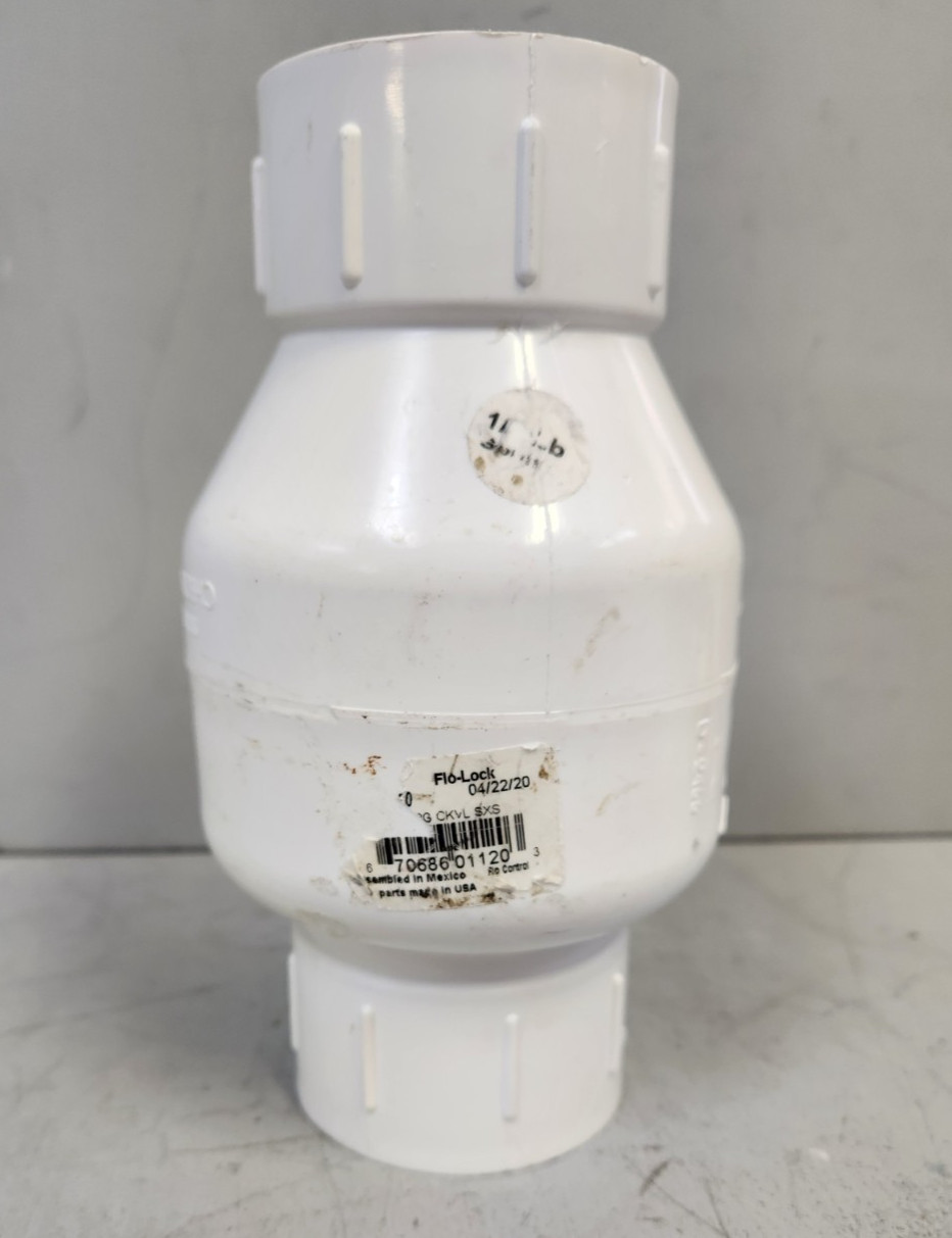 2&Prime; PVC Spring Check Valve, Flo-Control 1011-20, 2lb Spring 2&Prime; Slip x 2&Prime; Slip