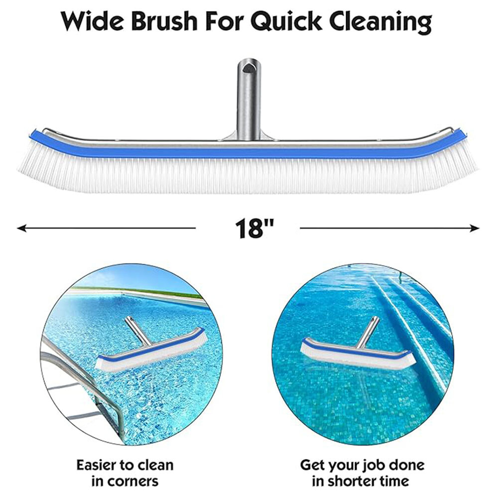 18&Prime; Multi-Surface Pool Brush – Cleans Corners, Steps, Walls – Durable & Strong