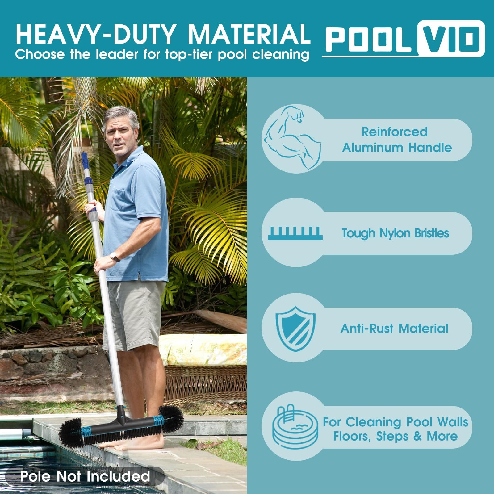 Poolvio 20&Prime; 2 in 1 Pool Brush Head for Swimming Pool, Heavy Duty Scrub Brush …