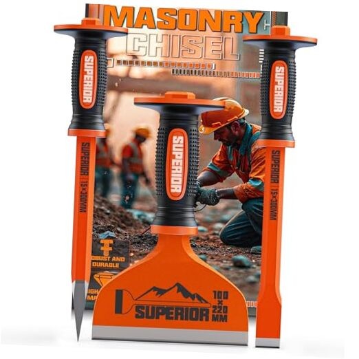 3Pcs Heavy Duty Masonry Chisel Set with Hand Guard 3Piece Masonry Chisel