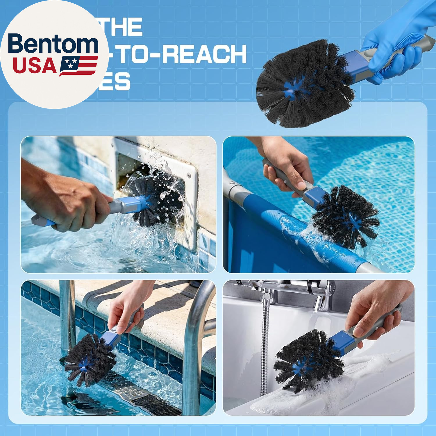 6-In-1 Deluxe Swimming Pool Cleaning Kit – Includes Detachable Pool Brush, Deep