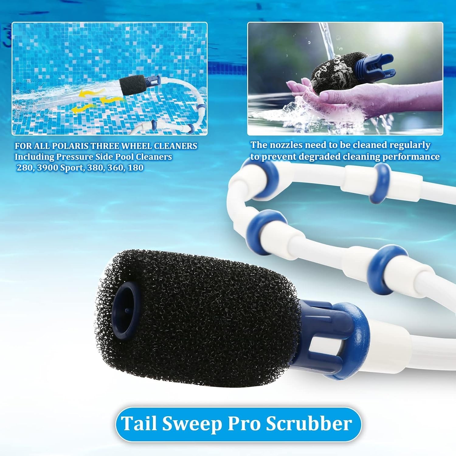 Snap-On Tail Sweep Pro for Polaris Cleaners – 6 Durable Foam Scrubbers Included