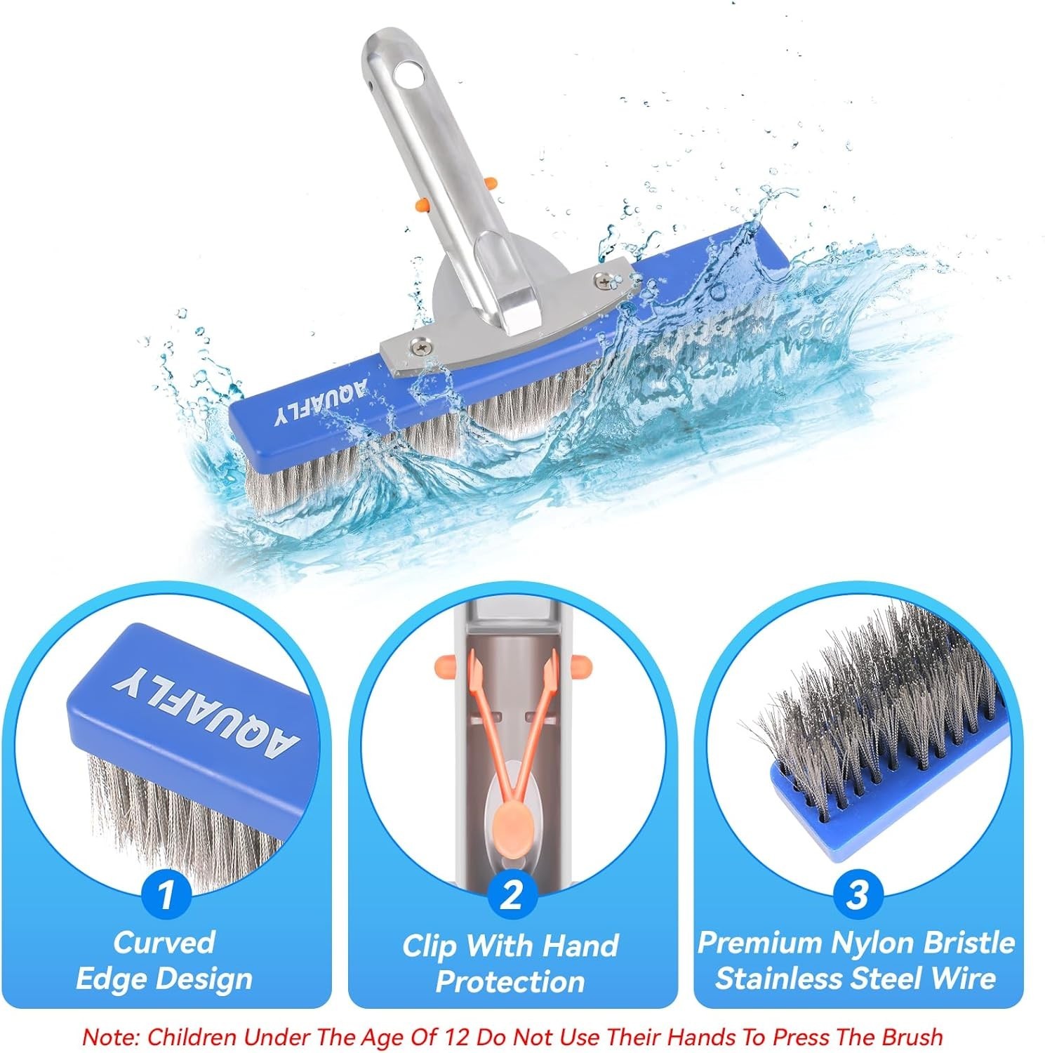 Heavy Duty 10-Inch Stainless Steel Pool Brush for Concrete & Gunite Walls