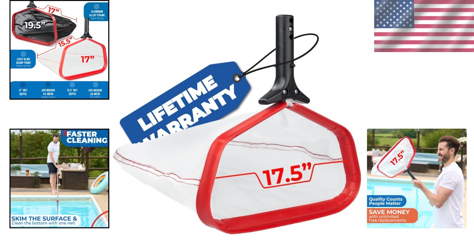 18-Inch Fine Mesh Pool Rake – ProTuff Heavy Duty with Easy Glide Technology