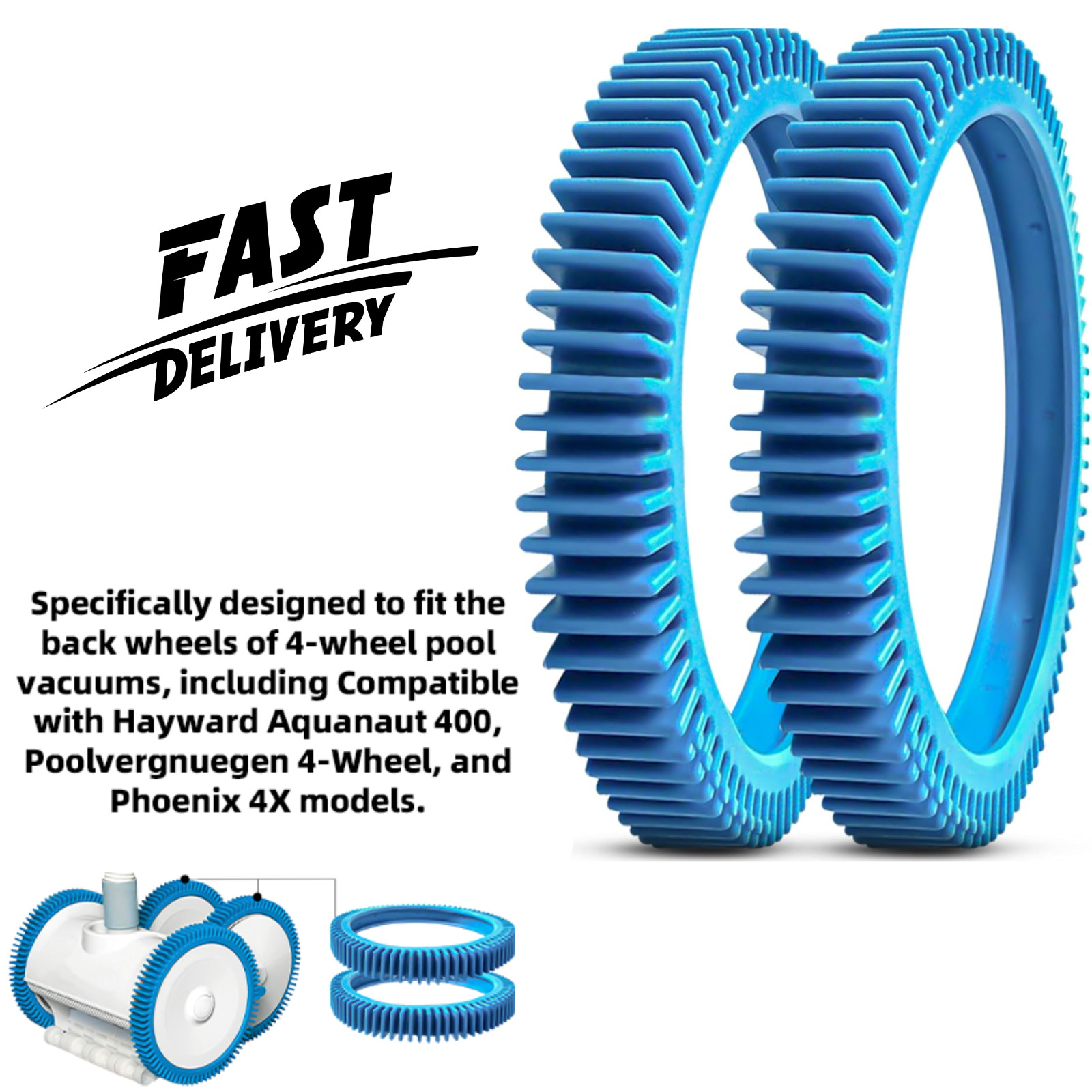 2 Pack Rear Tires Pool Cleaner Replacement for Hayward Poolvergnuegen 4 Wheel