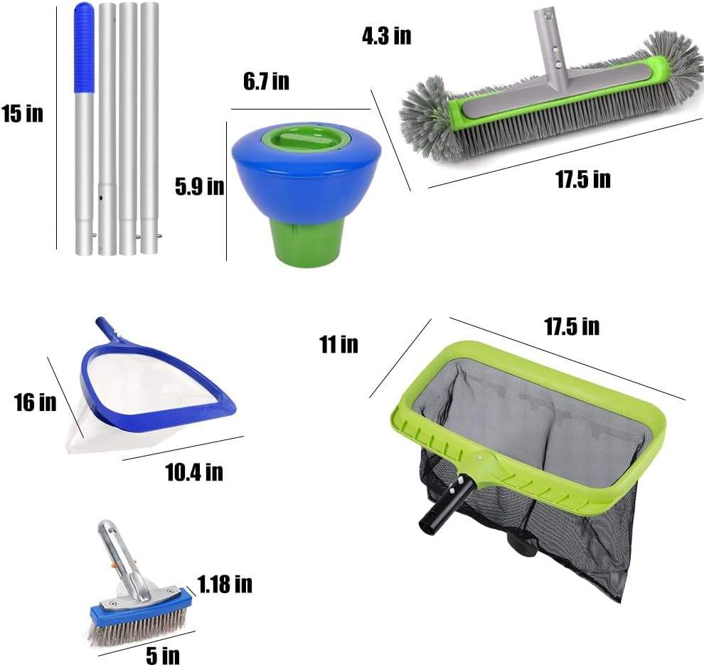 Ultimate Pool Maintenance Kit: Skimmer, Brushes & Chlorine Dispenser (5.01ft)