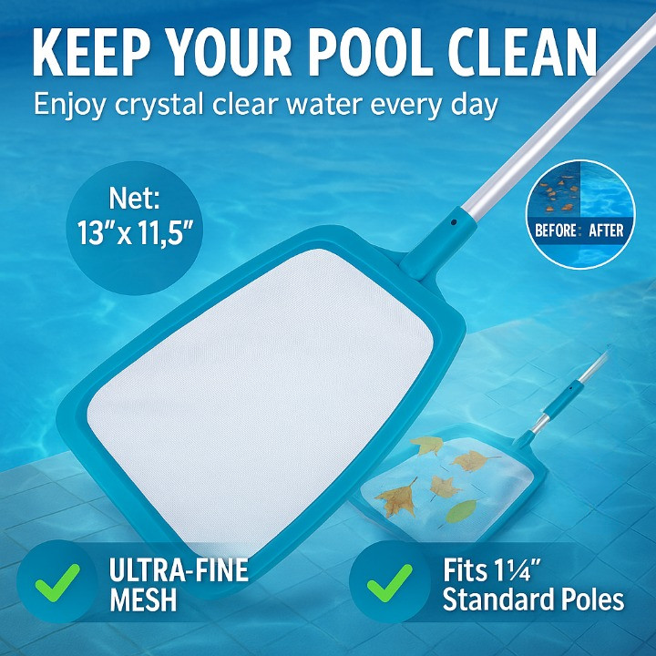 Pool Leaf Skimmer Net with 17&Prime; Pole Fine Mesh for Hot Tub Spa Kiddie Inflatable