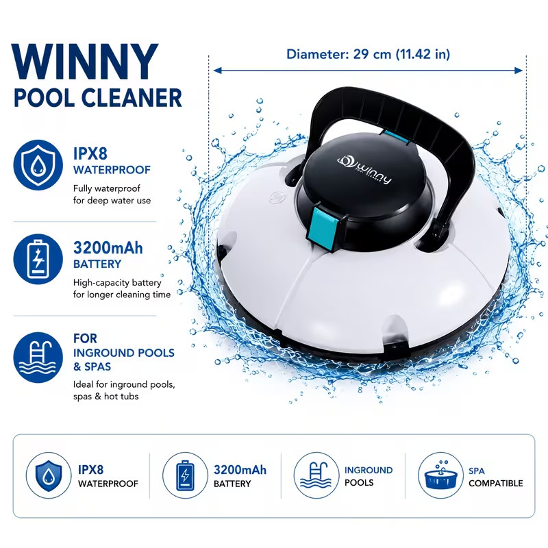 WINNY 200SE Cordless Robotic Pool Cleaner – Transparent Design Dual Motor Vaccum