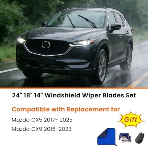 24&Prime; 18&Prime; 14&Prime; Wiper Blades Set for Mazda CX5 2017-2025/ CX9 2017-2023, Exact OEM F