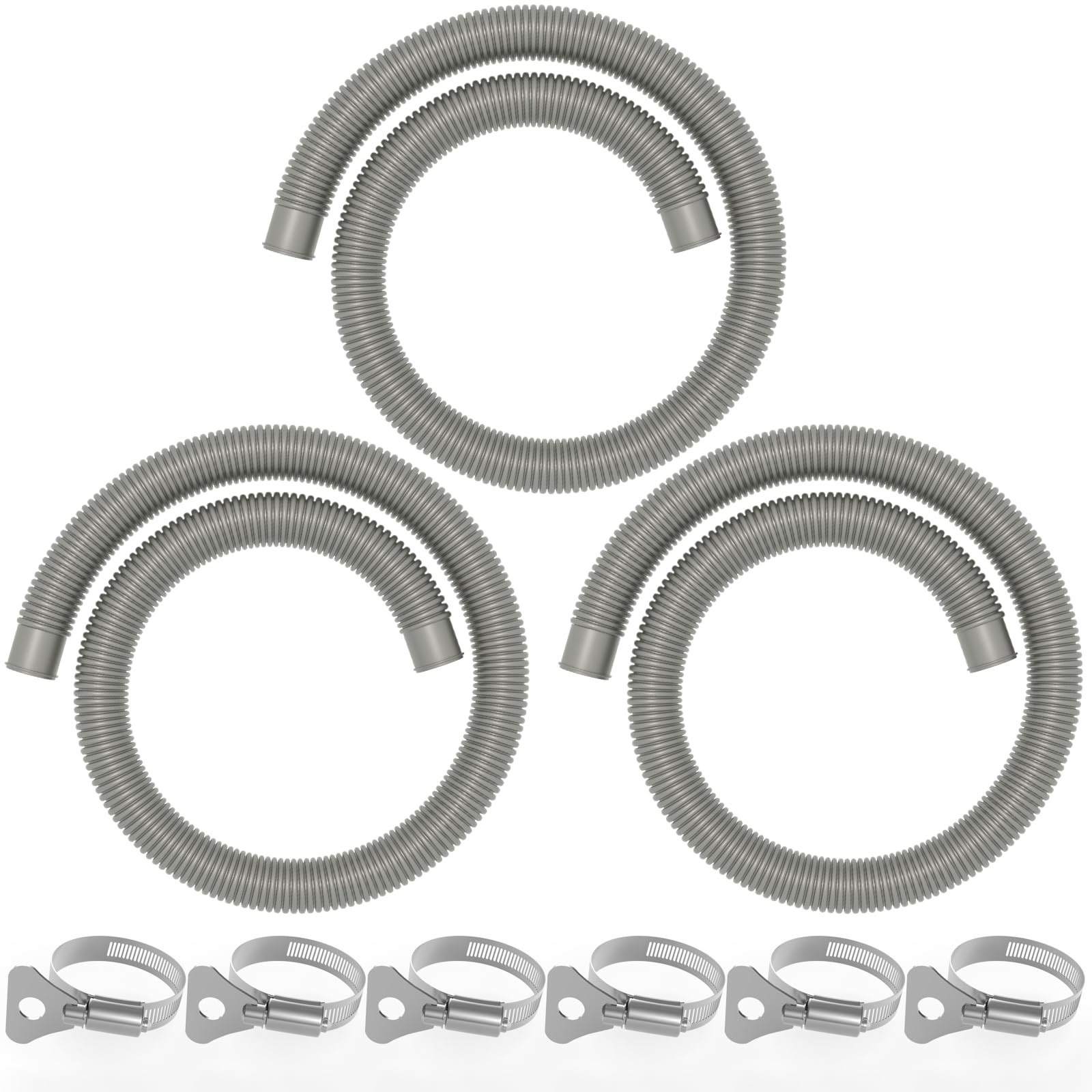 Heavy Duty Pool Hoses 1.25&Prime; x 59&Prime; – 3-Pack, UV Resistant, Leak-Proof with Clamps