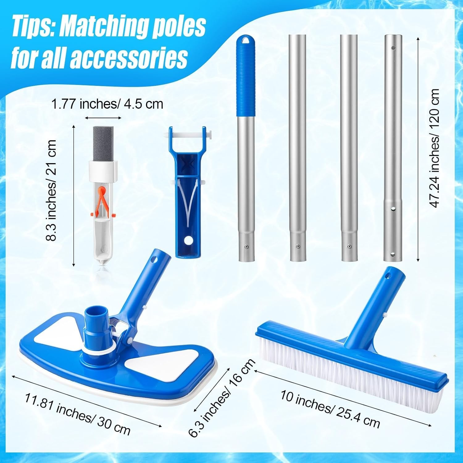 Ultimate 5-Piece Pool Cleaning Set: Leaf Skimmer, Vacuum Head & Pumice Stone